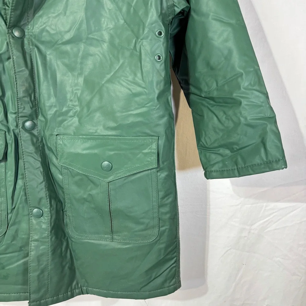 Vintage Wippette Vinyl‎ Raincoat Jacket Waterproof Green Flannel Plaid Lined